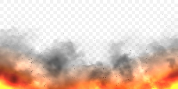 Realistic black smoke clouds and fire flame blast explosion stream of smoke from burning objects