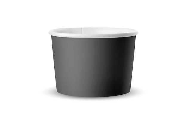 Realistic Black Tub Food Paper Plastic Container Cup Isolated on White