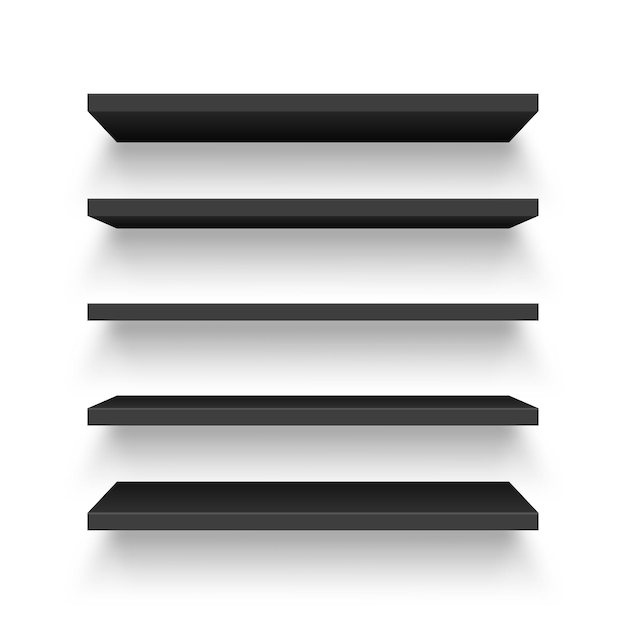 Vector realistic black wall shelf collection isolated on white background empty store rack vector