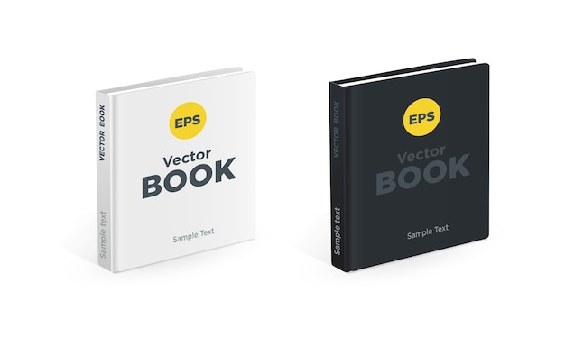 realistic black and white books on the white background.