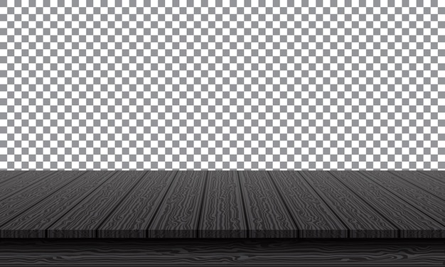 Vector realistic black wood table top on transparency background