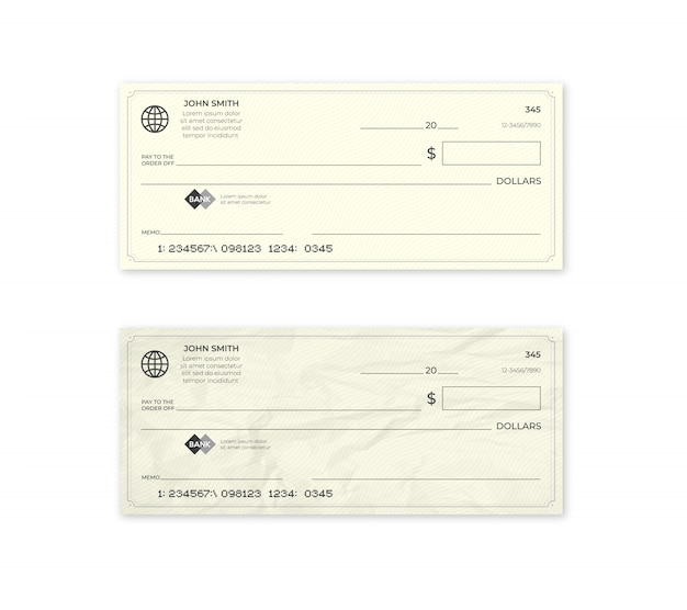 Vector realistic blank bank check. new and crumpled cheque.