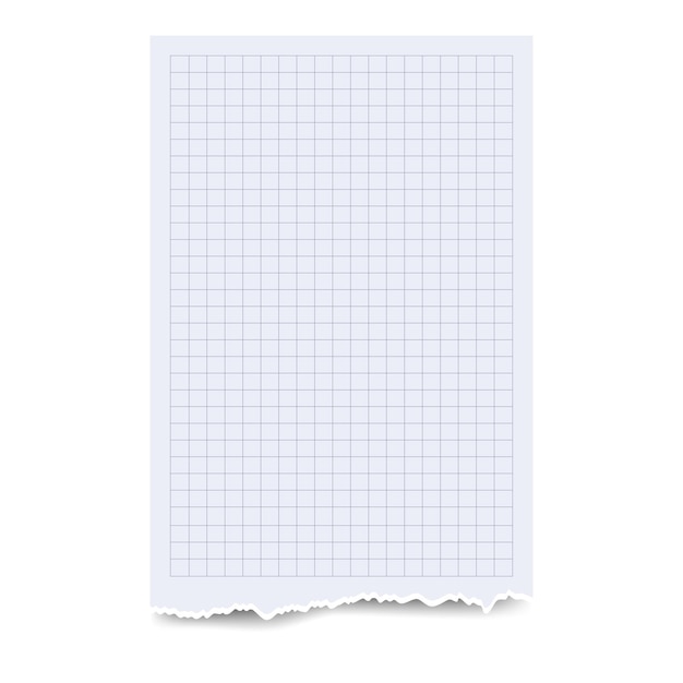 Realistic blank gridded note paper ripped out notebook isolated on white background Vector illustration