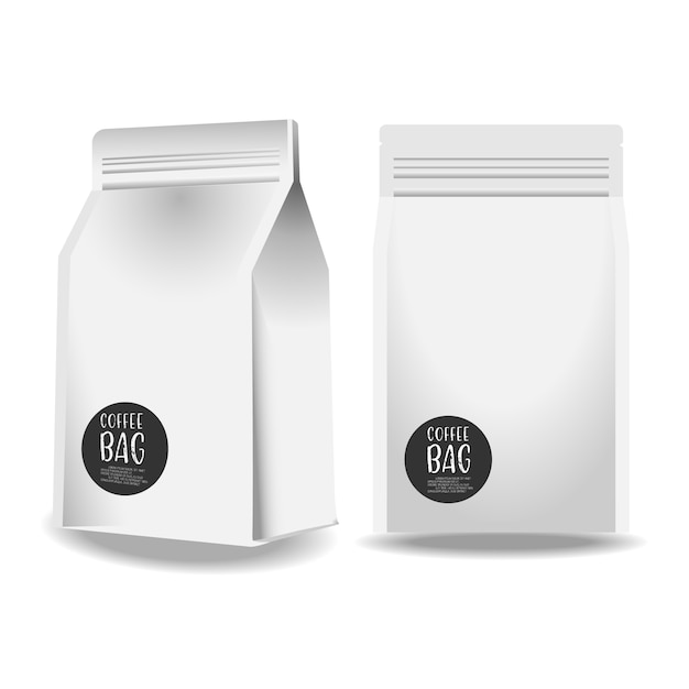 realistic blank paper coffee bag isolated on white background
