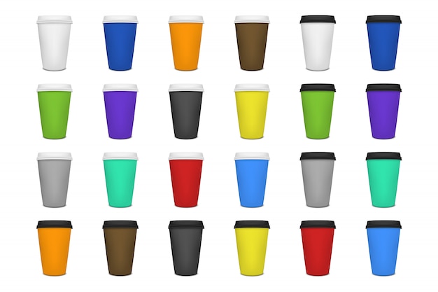 Realistic blank paper coffee cup set  on white background.   template.