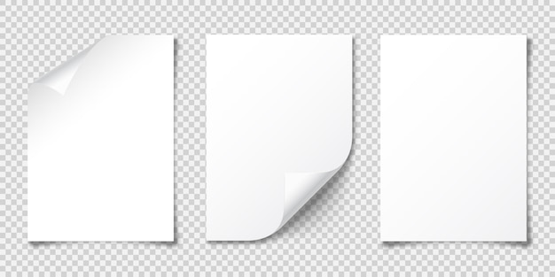 Vettore foglio di carta bianco realistico con ombra in un formato isolato su uno sfondo a scacchi trasparente