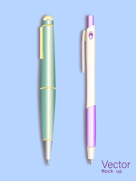 現実的な空白ペン分離セット オフィス ツール ペン テンプレート 現実的なボールペンのモックアップのベクトル イラスト コーポレート アイデンティティのブランディング テンプレート
