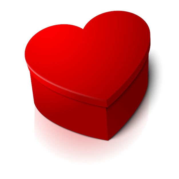 Realistic blank red heart shape box isolated.