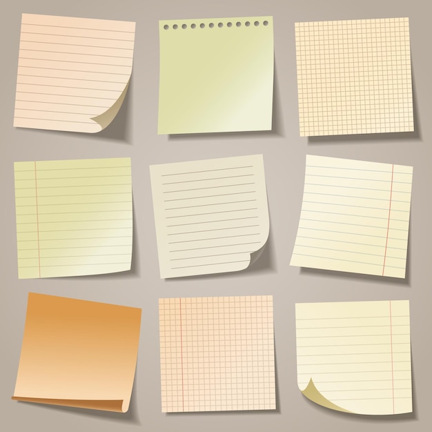 Realistic blank sticky notes Colored sheets of note papers Paper reminder Vector illustration