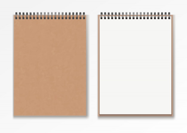 Realistic  blank   vertical  closed  realistic spiral notepad   set .