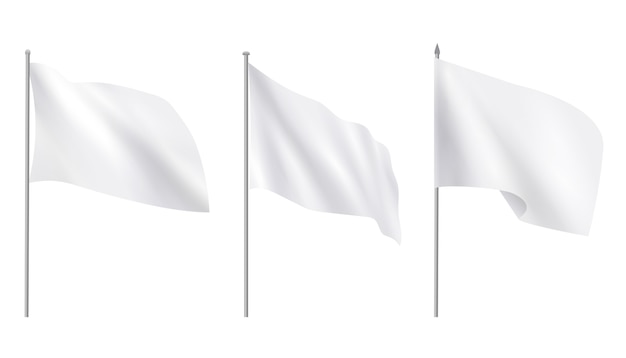 Realistic blank white advertising textile flags