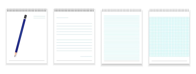 その上に鉛筆で現実的な空白の白いノートブックきれいな白いノートブックページベクトル図