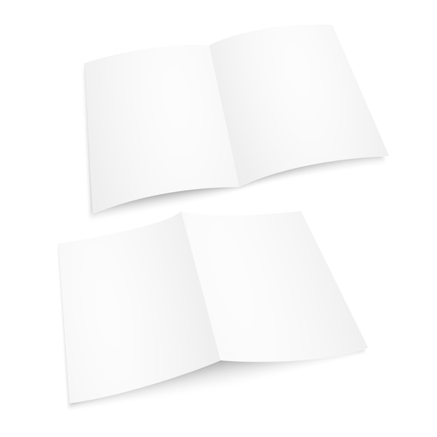 Realistic blank white opened magazine. paper album or book