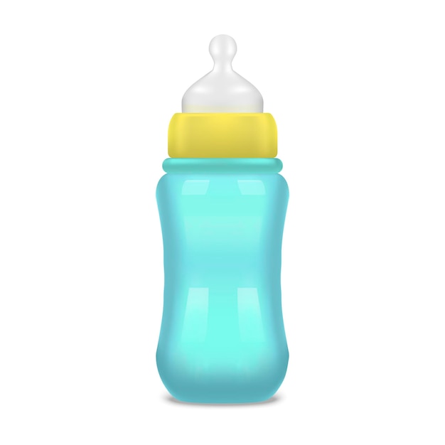 Vector realistic blue baby bottle of milk equipment