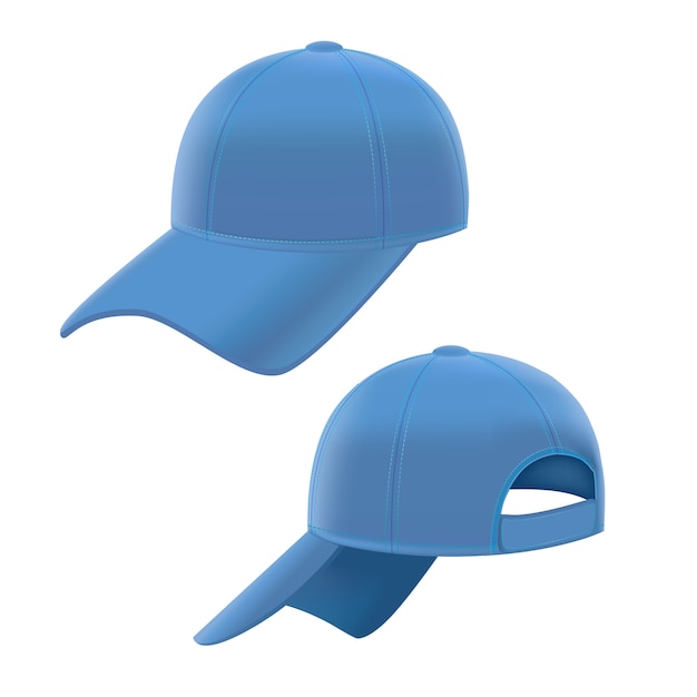 Realistic Blue Baseball Cap Set on White Background.  illustration