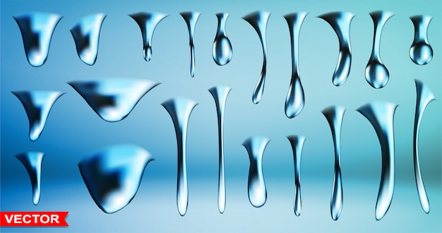 Vector realistic blue big frozen ice water drops vector