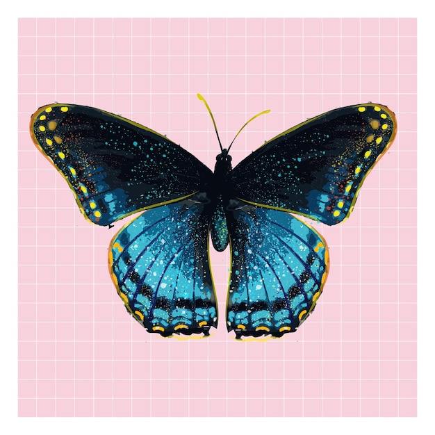 Realistic blue butterfly Colorful beautiful animal illustration Flat cartoon style