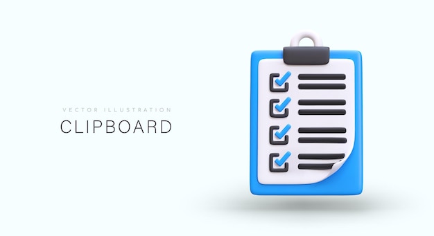 Realistic blue clipboard with attached page Document with filled in items