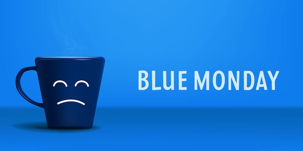 Realistic blue monday concept with blue cup and sad expression