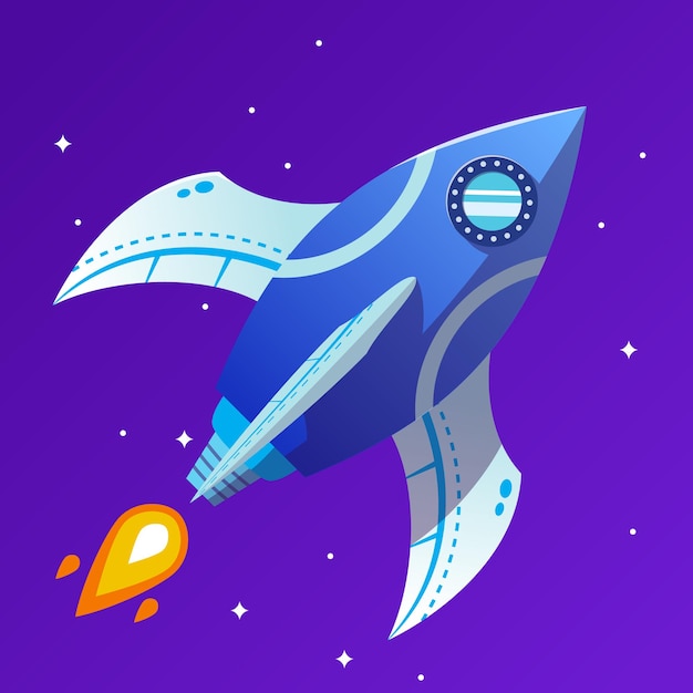 Vector realistic blue rocket flying illustration for game and animations.