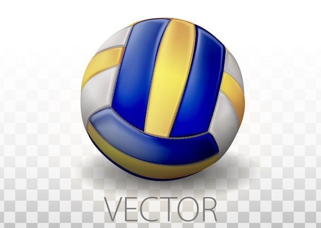 Realistic blue, yellow and white colors volleyball ball isolated on transparent background. Sports equipment for a vector illustration of a team game