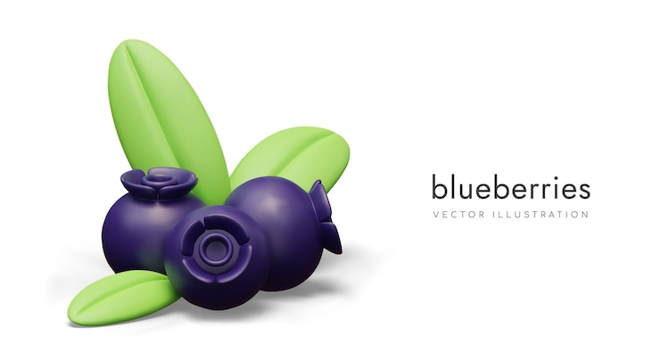 Vector realistic blueberries with green leaves popular vitamin berry tasty and healthy snack