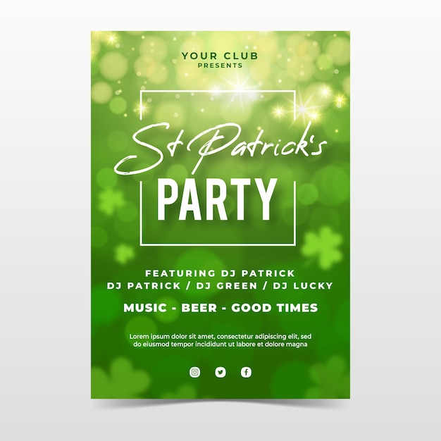 Vector realistic blurred st. patrick's day flyer template