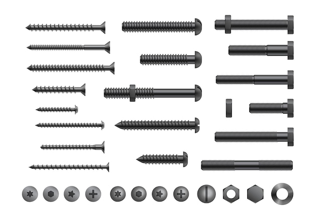 Vector realistic bolt, screw and nut