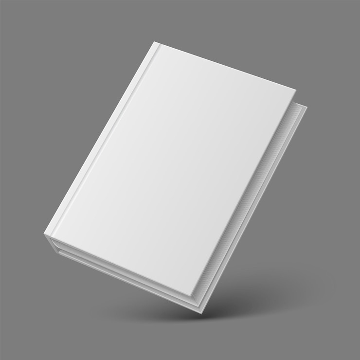 Vector realistic book or booklet 3d mockup closed diary with blank hard cardboard cover textbook template for branding publication typography or shop advertising vector brochure illustration on gray
