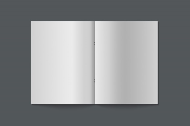 現実的な本のモックアップ。空白の開いている雑誌、本、ノート、小冊子、パンフレット。モックアップが分離されました。テンプレートデザイン。図。