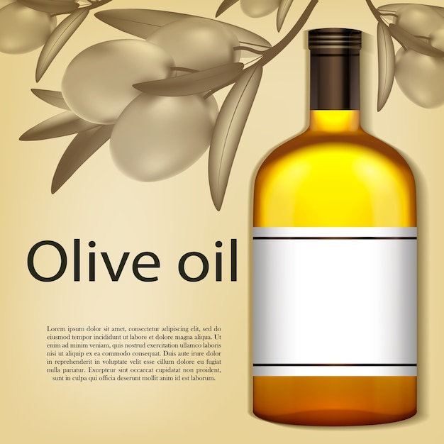 Una bottiglia realistica di olio d'oliva.