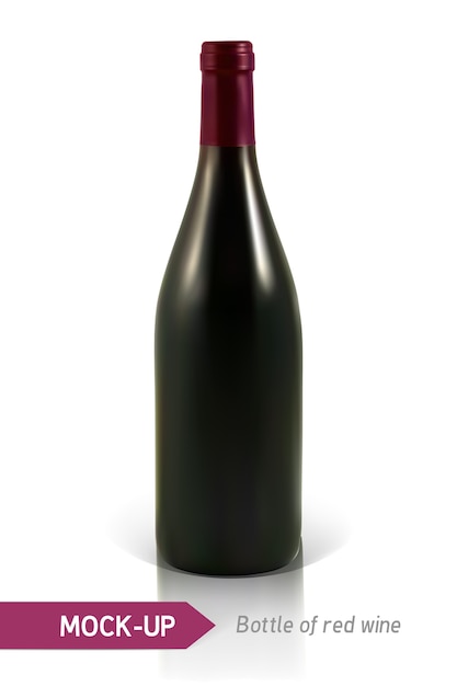 Realistic bottle of red wine on a white background with reflection and shadow. template for wine label .