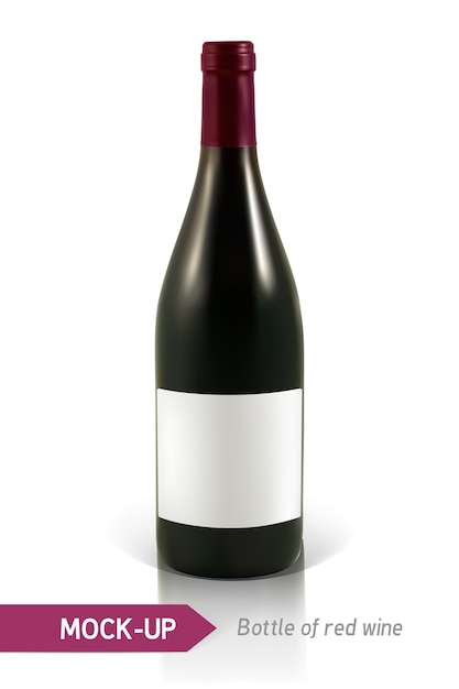 Vector realistic bottle of red wine   with reflection and shadow. template for wine label design.