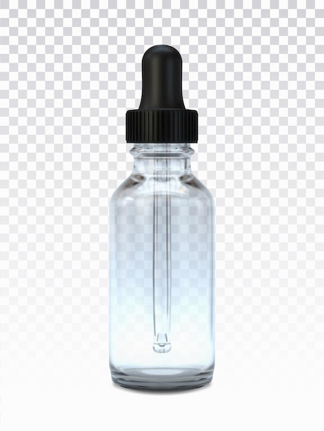 Vector realistic bottle with black cap and soft rubber dropper for cbd oil