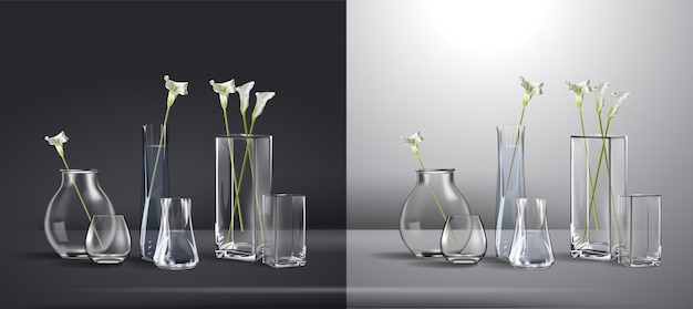 Realistic bouquet of flowers in a glass of water