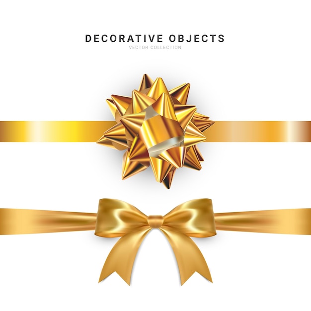 Realistic  bow isolated on white background. golden gift bows