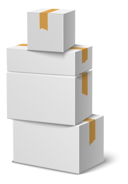 Vector realistic box stack white paper packages mockup isolated on white background