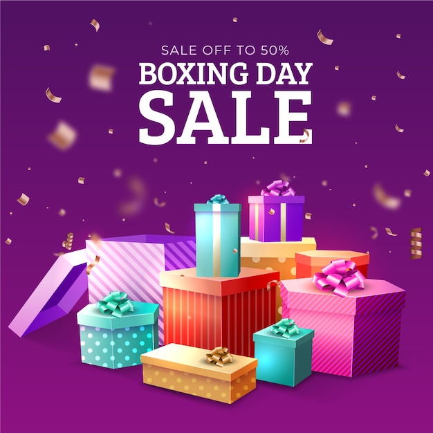 Realistic boxing day sale illustration