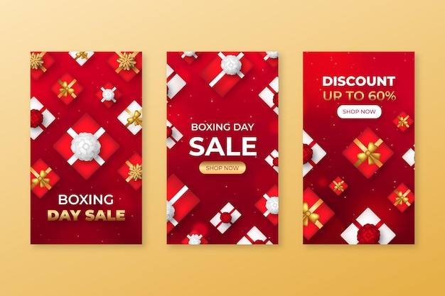 Vector realistic boxing day sale instagram stories collection