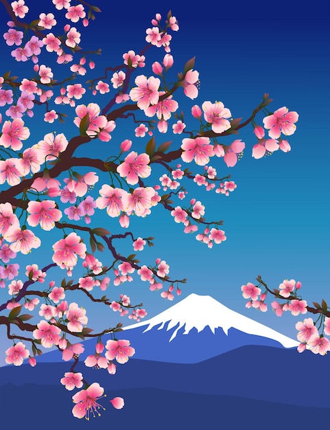 Vector realistic branch of pink sakura on a bluegreen background cherry blossom is a symbol of love spring vector illustration for wedding invitations background design for wallpaper flower bokeh and blur