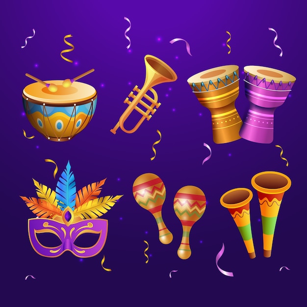 Realistic brazilian carnival celebration elements collection