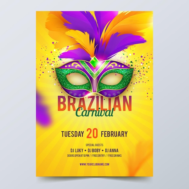 Realistic brazilian carnival flyer template