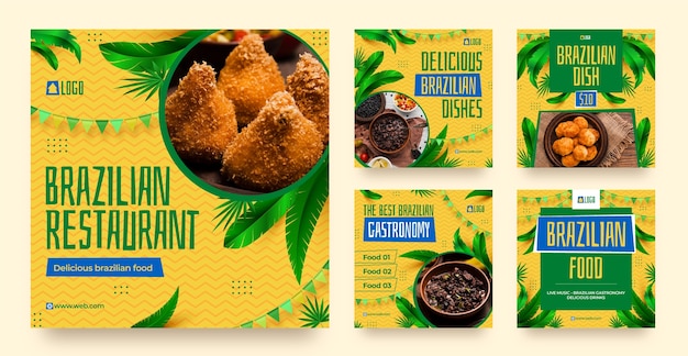 Vector realistic brazilian restaurant instagram posts