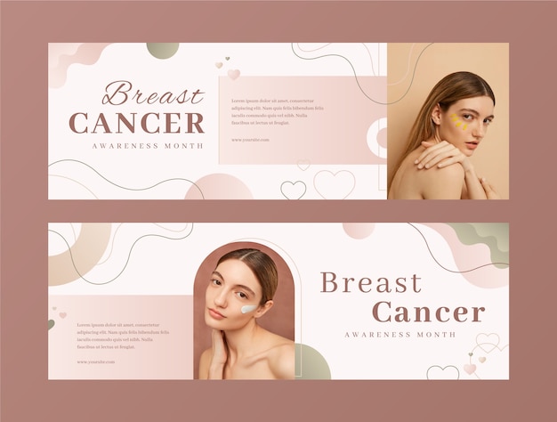 Realistic breast cancer awareness month horizontal banners set