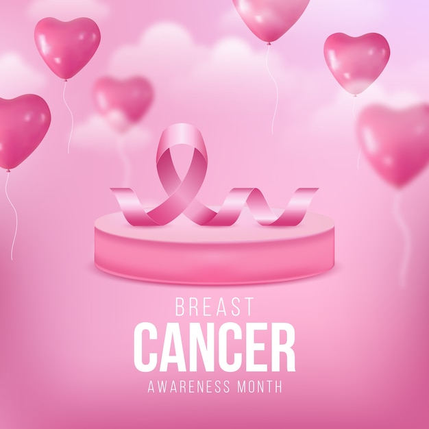Vettore illustrazione realistica del mese di consapevolezza del cancro al seno