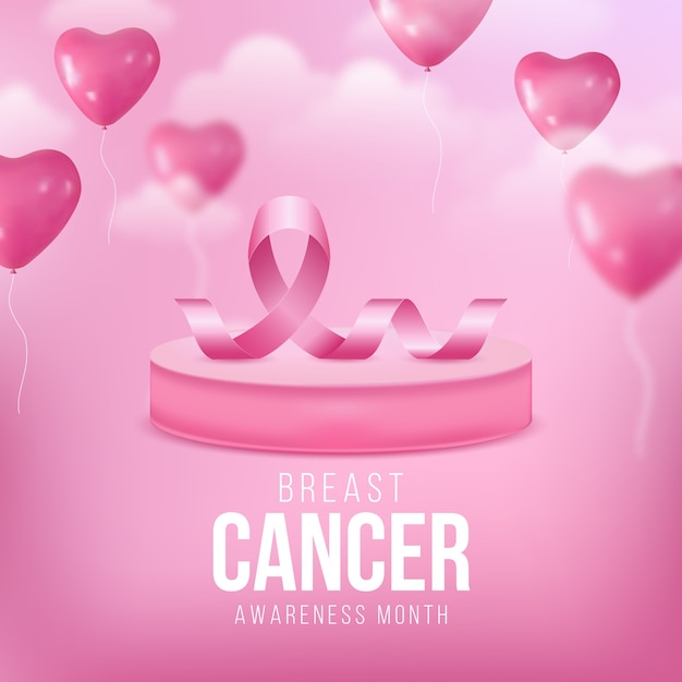 Realistic breast cancer awareness month illustration