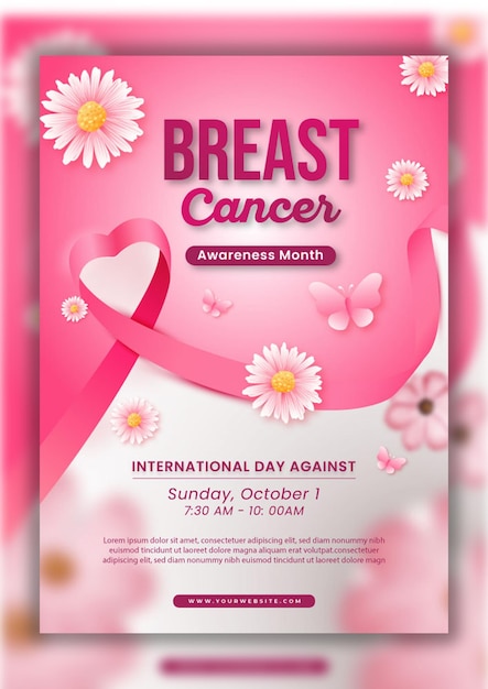 Vector realistic breast cancer awareness month vertical flyer template