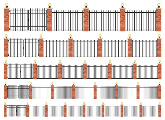 Realistic brick and steel fence set