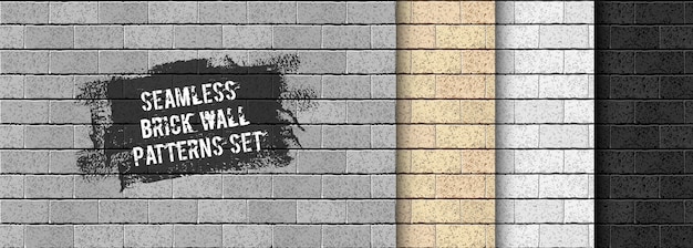 Vector realistic  brick wall seamless pattern set. yellow sand, gray, black brick texture