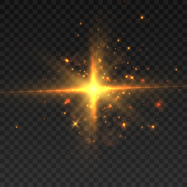 透明な背景にリアルな明るい光の効果輝く星ベクトル